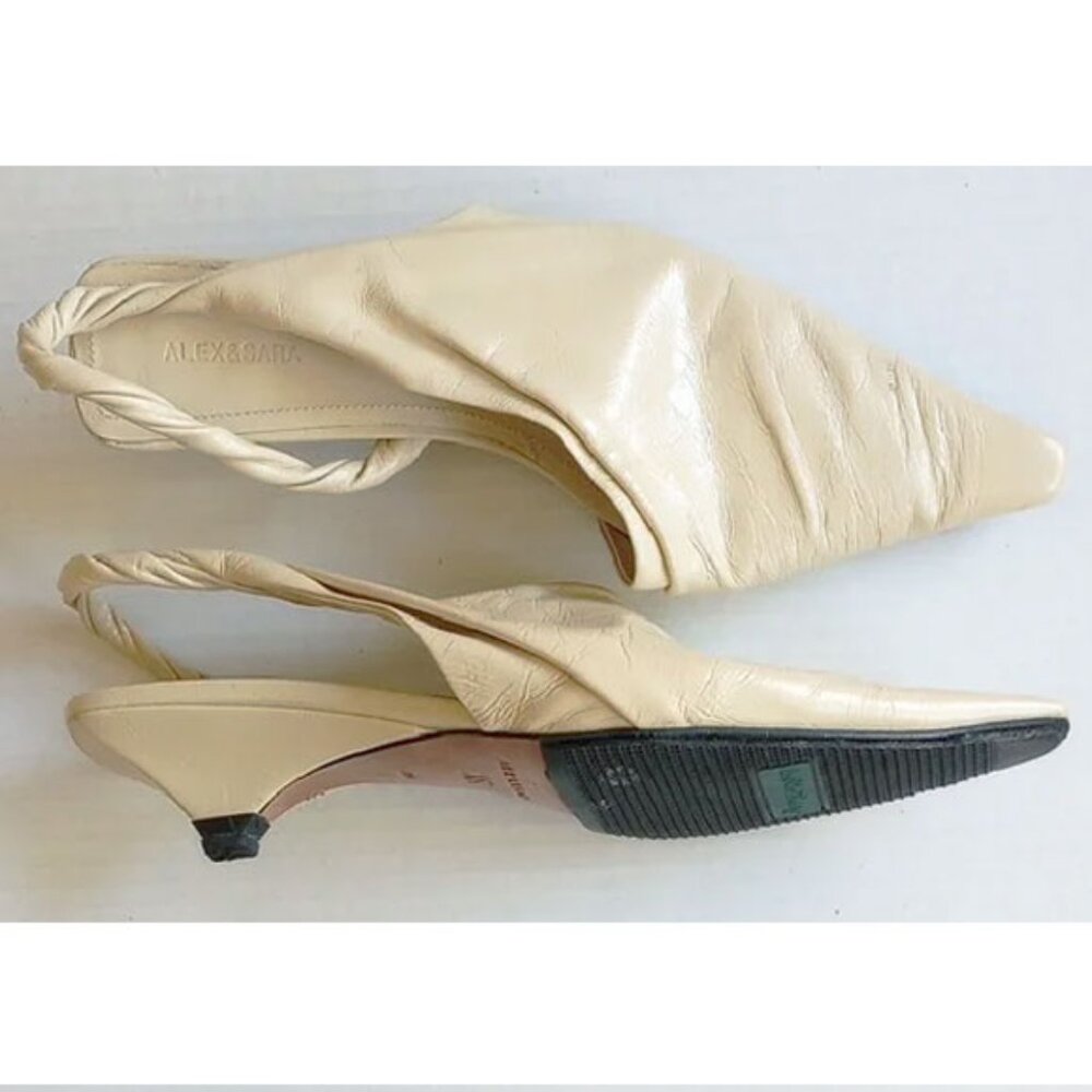 Alex & Sara Leather Kitten Heel Twist Dorsay Pumps 38 Cream Tan